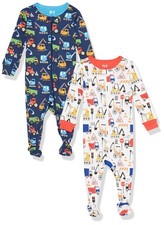 Baby Boys Snug Fit 100 Cotton Zip-front Piece Footed Pajamas 2-pack And Slee...