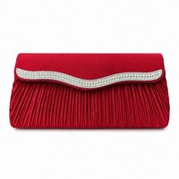Ladies Satin Wine Clutch Bag with Diamante Evening Wedding Party Prom Formal UK