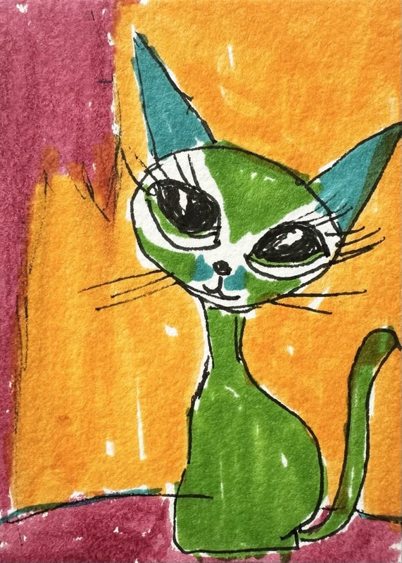 Original ACEO Painting Cat Miniature Art Card By Carole Collins M15