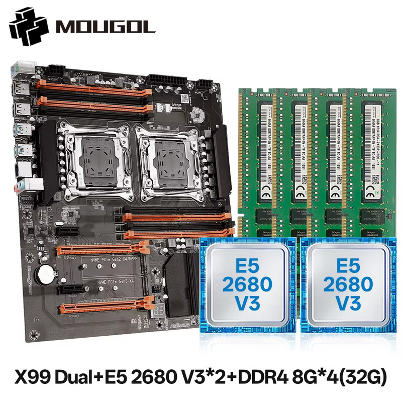 X99 Dual CPU Gaming Motherboard Kit with E5 2680 V3 & Four-Channels DDR4 32GB (4