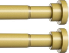 2 Pack Gold Spring Tension Curtain Rods, 30-64 Inch Adjustable No-Drill Shower