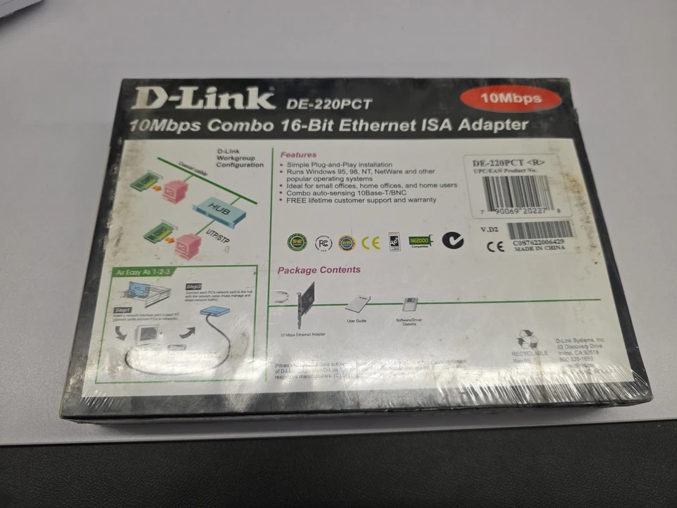 D-Link DE-220PCT 10Mbps Combo 16-Bit Ethernet ISA Adapter New - Image 2 of 4