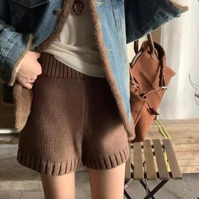 Soft Knitted Shorts A-Line Casual Trousers New Wide Leg Pants Autumn Winter - image 1 of 4