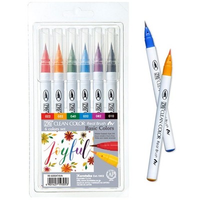 ZIG Clean Color Real Brush Pens, 6 Colors with Flexible Brush Tips, Watercolo...