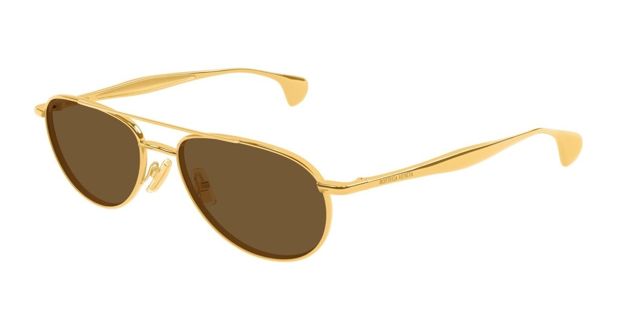 Bottega Veneta Aviator Sunglasses Gold Frame Brown Tinted Lens Minimal Luxury Bottega Veneta BV1012S Sunglasses 008 Shiny Gold - eye-oo.com main image 3