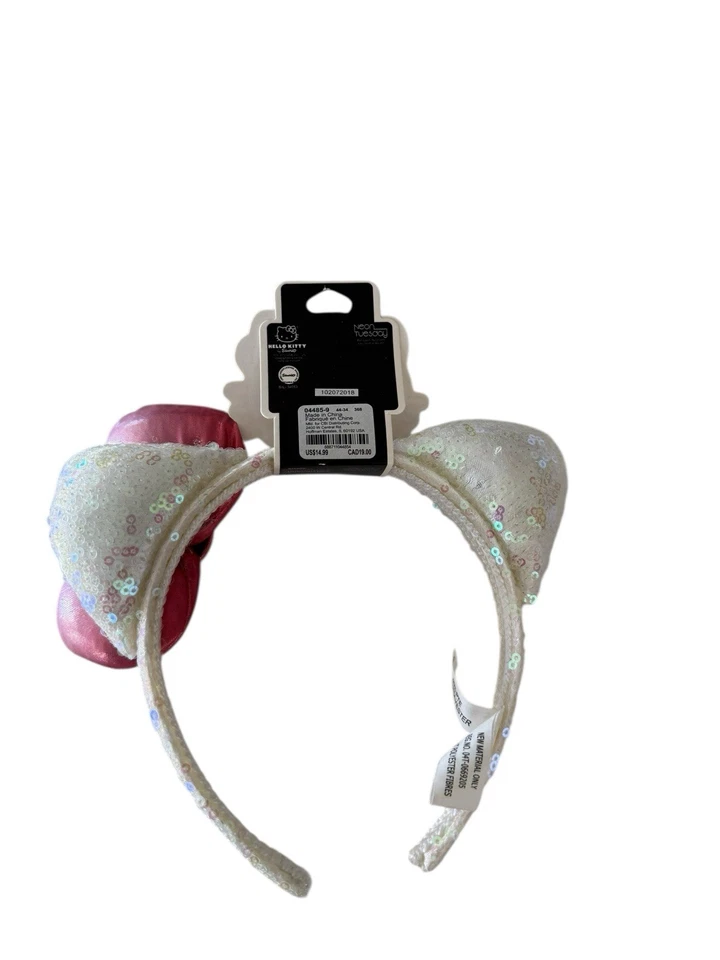 Diadema Hello Kitty Sanrio blanca y rosa orejas de gato moño niñas Foto 2 de 3