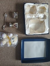 Silver Plated Teddy Bear Spoon, Egg Cup And Napkin Ring With Teddy Bear And Box.