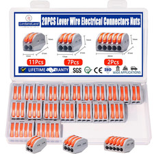 20 PCS Lever Wire Electrical Connectors Nuts Assortment Kit with 28-12 AWG, Mult