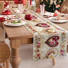 Valentines Day Quilted Table Runner Red Pink Heart Love Dining Decor USA Gif
