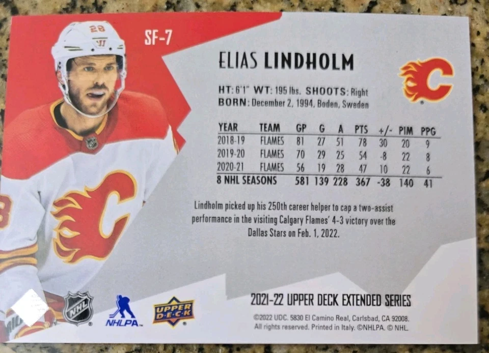 2021-22 Upper Deck Extended Series - SPx Finite #SF-7 - Elias Lindholm /2999 - Image 2 of 2