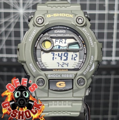 Casio G-Shock KHAKI GREEN G-7900 Tide Graph Moon Data Rescue w/ Orange G-7900-3