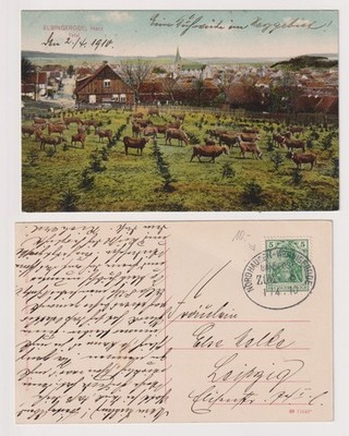 906780 Postcard Elbingerode I. Harz - total view with cattle pasture, railway postmark 1910