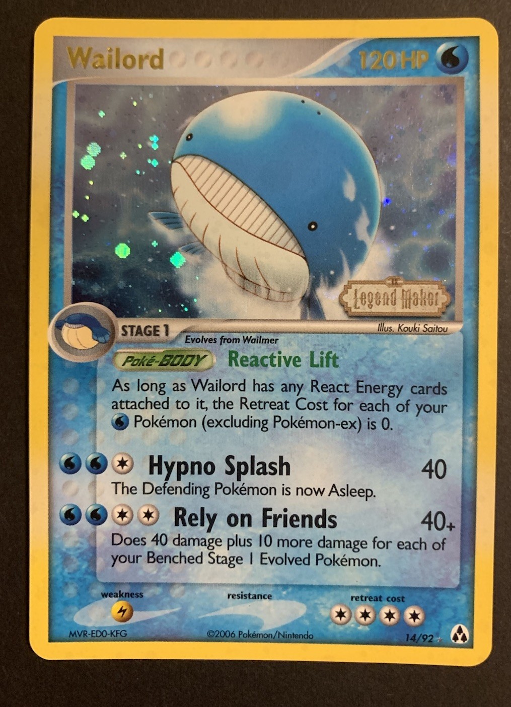 Pokémon TCG Wailord 14/92 EX Legend Maker Reverse Holo Stamped
