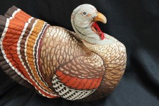 Vintage stuffed large fabric turkey colorful Thanksgiving 14 inches