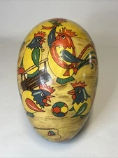 Vintage Jumbo German Paper Mache Easter Egg Nesting Fillable 8" Roosters