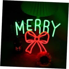Merry Christmas Neon Sign Bow Neon Sign for Wall Decor, Dimmable LED Light for 
