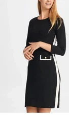 NEW DKNY Sweater Sheath Bodycon Dress Black & White Academia Career Stretch L