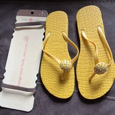 Lindsay Phillips. Yellow Thong Flip Flops w/Changeable Deco womens size 8