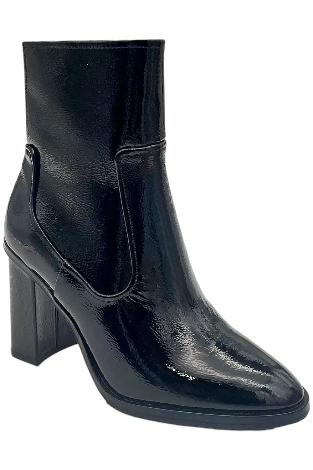 Donald Pliner Women's Maymi Crinkle Patent Heeled Bootie Black