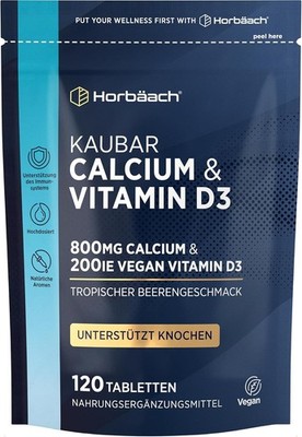 Calcium 800mg mit Vitamin D3 - 120 Vegane Kautabletten