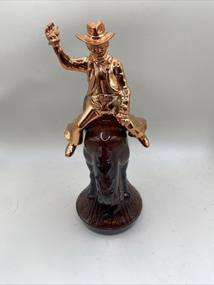 Vtg Avon After Shave Empty Bottle Brown Glass Bucking Bronco Cowboy 5 Oz