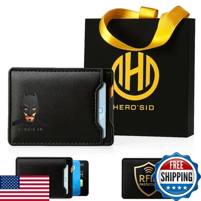 HERO'S ID Personalized Leather Bat Mask Slim ID Card Wallet for Men - Superhero Fan Gift