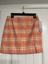 NWT WILD Fable BACK Zip Skirt Women SZ 8 CAREER Stretch Plaid A Line GIFT   