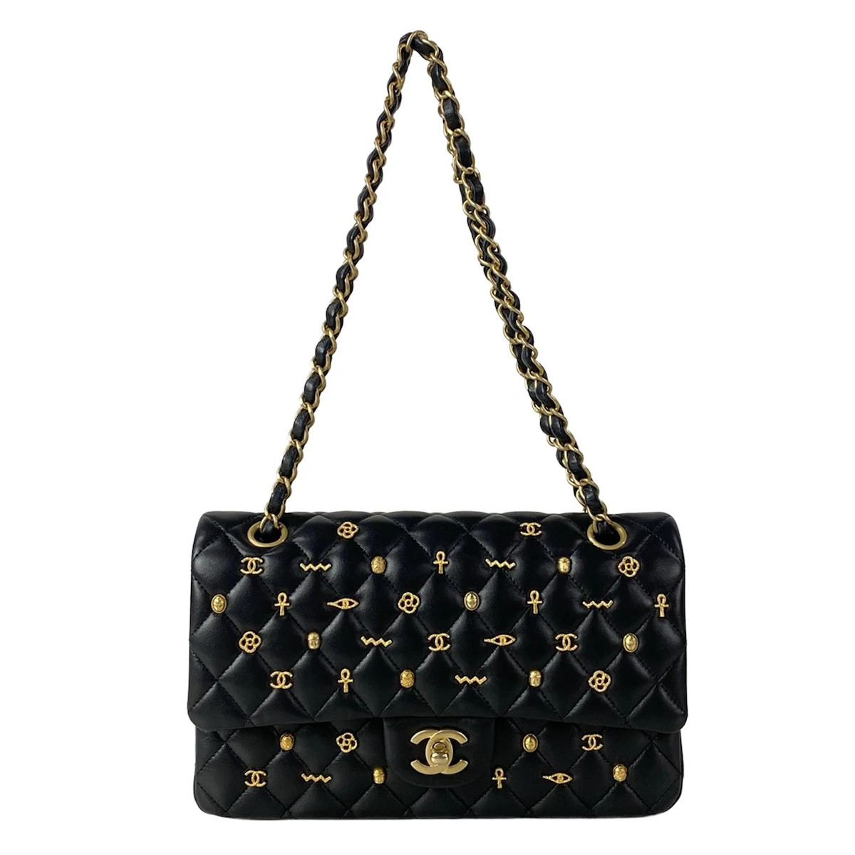 Chanel Double Flap Matelasse Shoulder Bag Black Lambskin