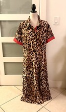 Women Multicolor Leopard Print Collared Button Front Maxi Shirt Dress