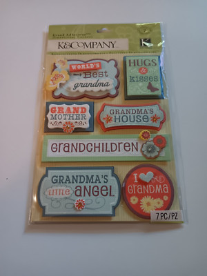 K&CO 3D Stickers Sayings Grandma's Little Angel Grandchildren Hugs Kisses House