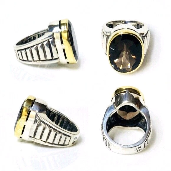 Lagos Caviar Oval Smoky Quartz Large Cocktail Ring Sterling Silver & 18k Gold - Image 3 of 4