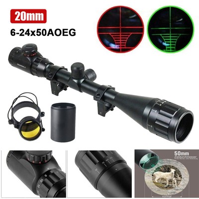 6-24x50 AOEG Hunting Rifle Scope Red Green Dual illuminated Optical Scope Mount