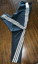 Image of Women's LargeADIDAS Aeroready 3-Stripe Black White High Waist Tights 7/8 Length