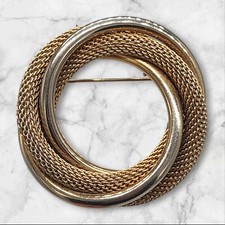 Vintage  Goldtone Openwork Mesh Circular Design 2" Round Brooch