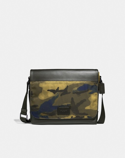 COACH 'Halftone Camouflage Print' Men's Messenger Bag Nylon w/ Leather