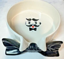 Vintage Mustache Bowtie Ashtray Trinket Dish Hand Painted Japan Ceramic 4.5"