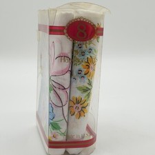 VTG Unbranded Fine Quality Ladies Handkerchiefs Set of 8 White W/Floral Prints