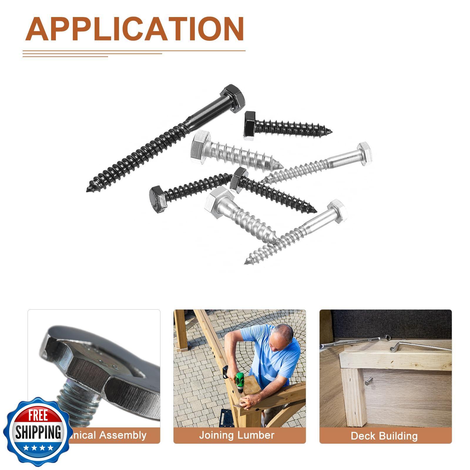 DTGN 1/4" x 3" Hex Lag Bolts - 10 Pack - for Woodworking, Furniture - 304 Sta