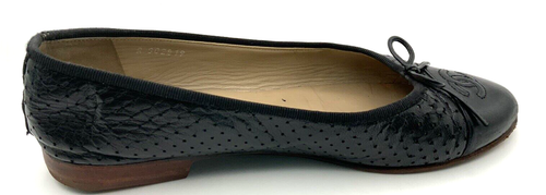 Chanel Black Leather and Patent Leather CC Ballet Flats Size 38.5 - Picture 9 of 17