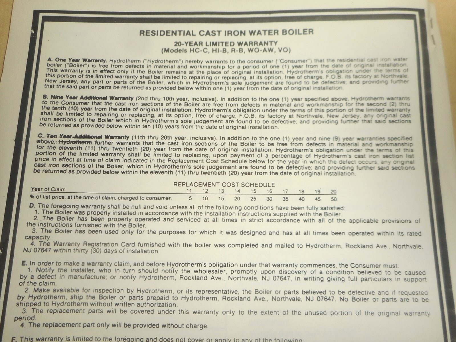 HYDROTHERM GAS FIRED HYDRONIC CAST IRON BOILER Model HCC Series