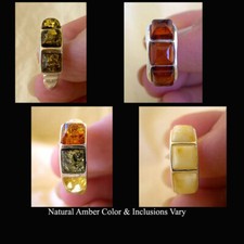 BUTTERSCOTCH MULTICOLOR GREEN HONEY AMBER STERLING SILVER THREE-STONE RING BAND