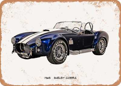 Classic Car Art - 1965 Shelby Cobra Oil Painting - Rusty Look Metal Sign 2