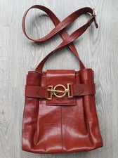 Texier  Brown Leather Ring Buckle Crossbody Shoulder Bag - Made in France