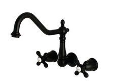 Kingston Brass Wall Mount Kitchen Faucet KS1280AX Matte Black Cross 2 Handle