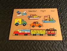 Vintage 1970's Fisher-Price 508 VEHICLES Wooden Frame Tray Puzzle StanfordAprvd