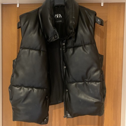 zara black leather gilet