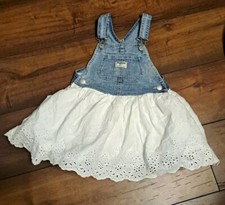 Oshkosh 4T Dress Denim Eyelet Lace Overall Skirtall Adj Strap Retro Photo