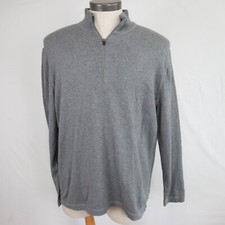 Eddie Bauer Sweater Mens XL Cotton/Merino Wool 1/4 Zip Pullover Mock Neck Gray