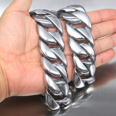 31mm SUPER HEAVY Chain Necklace Men's Stainless Steel Curb Cuban Link  Bracelet