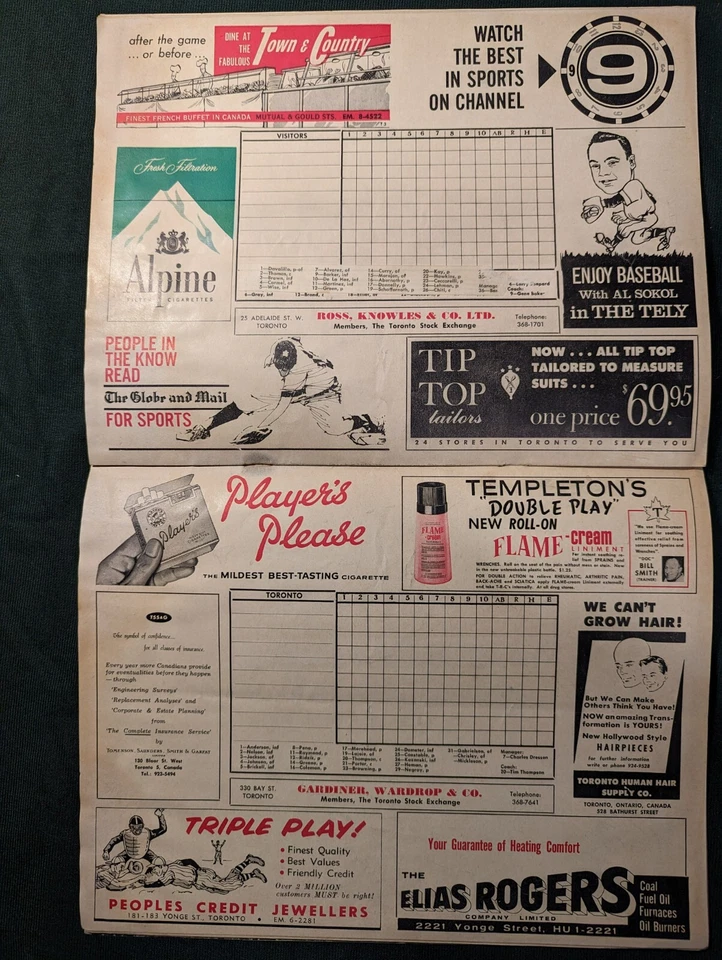 TORONTO MAPLE LEAFS BASEBALL PROGRAM 1962 MAPLE LEAF STADIUM - Image 4 of 4